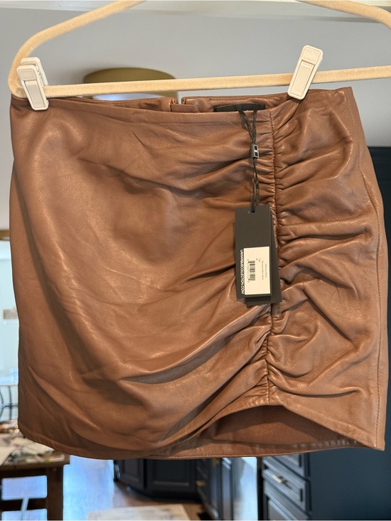 Lamarque Dresses & Skirts - Lamarque Brown Ruched Faux Leather Mini Skirt